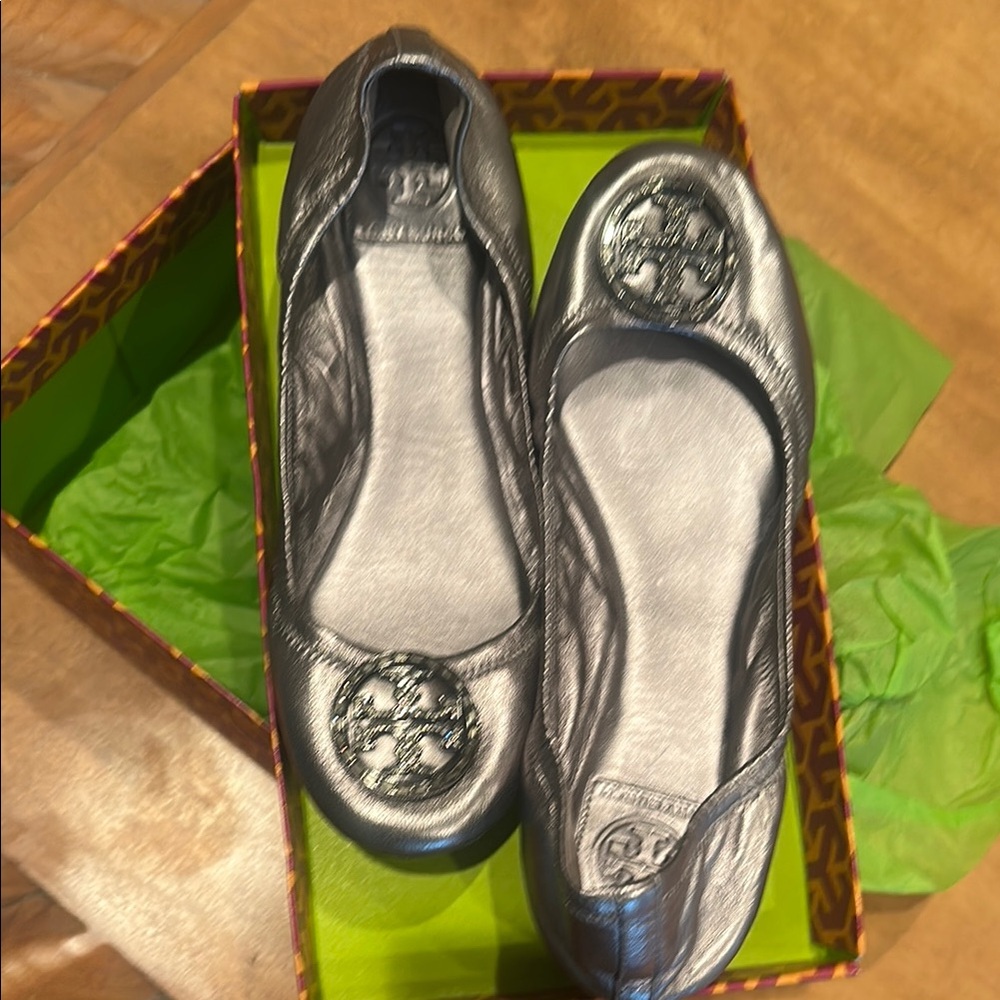 Tory Burch Silver Ballet Flats